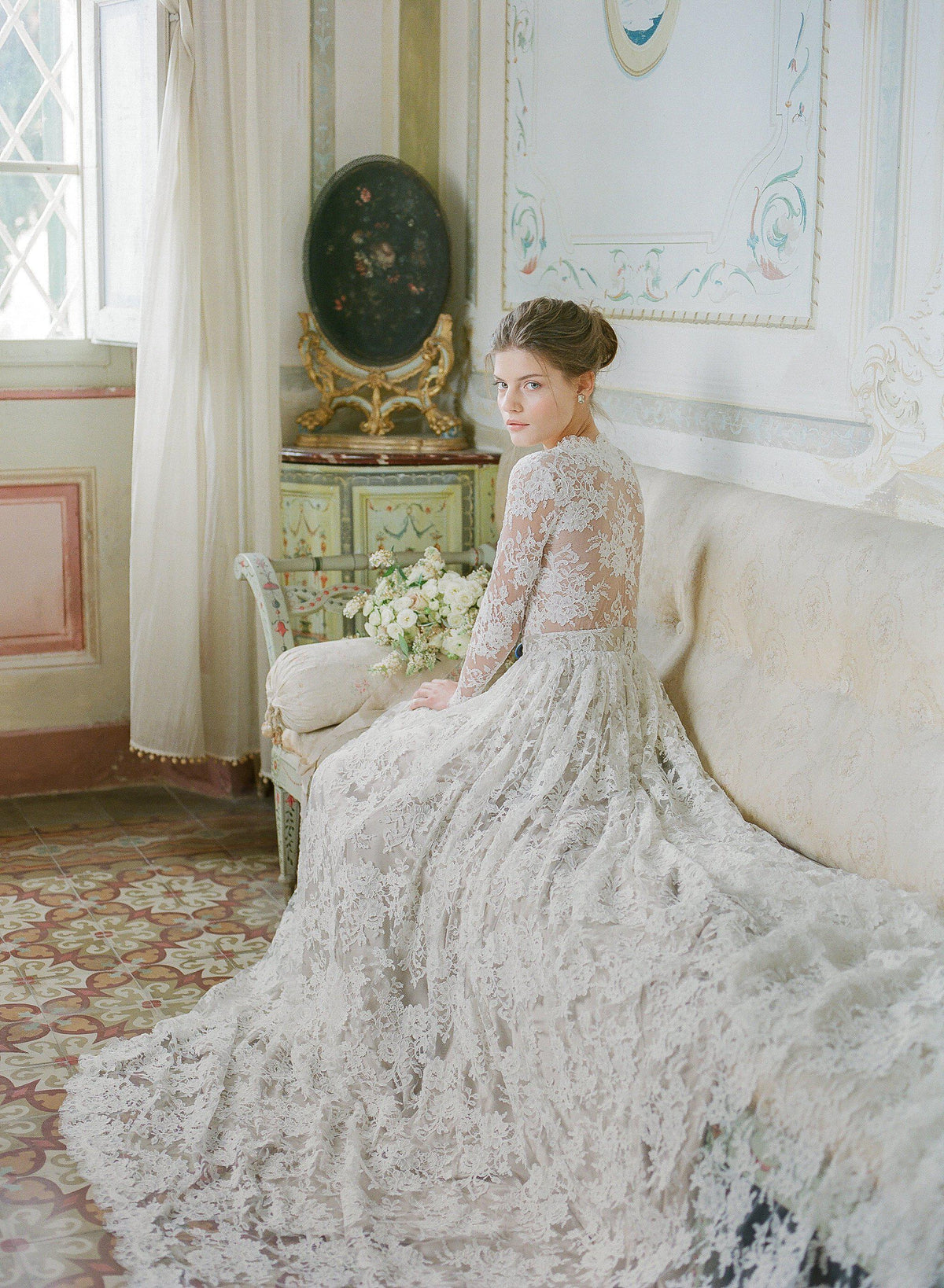 lace and silk wedding dress ACANTHUS, a Backless Fairy Wedding Dress in Silk Chiffon with Bow Closure –  Larimeloom