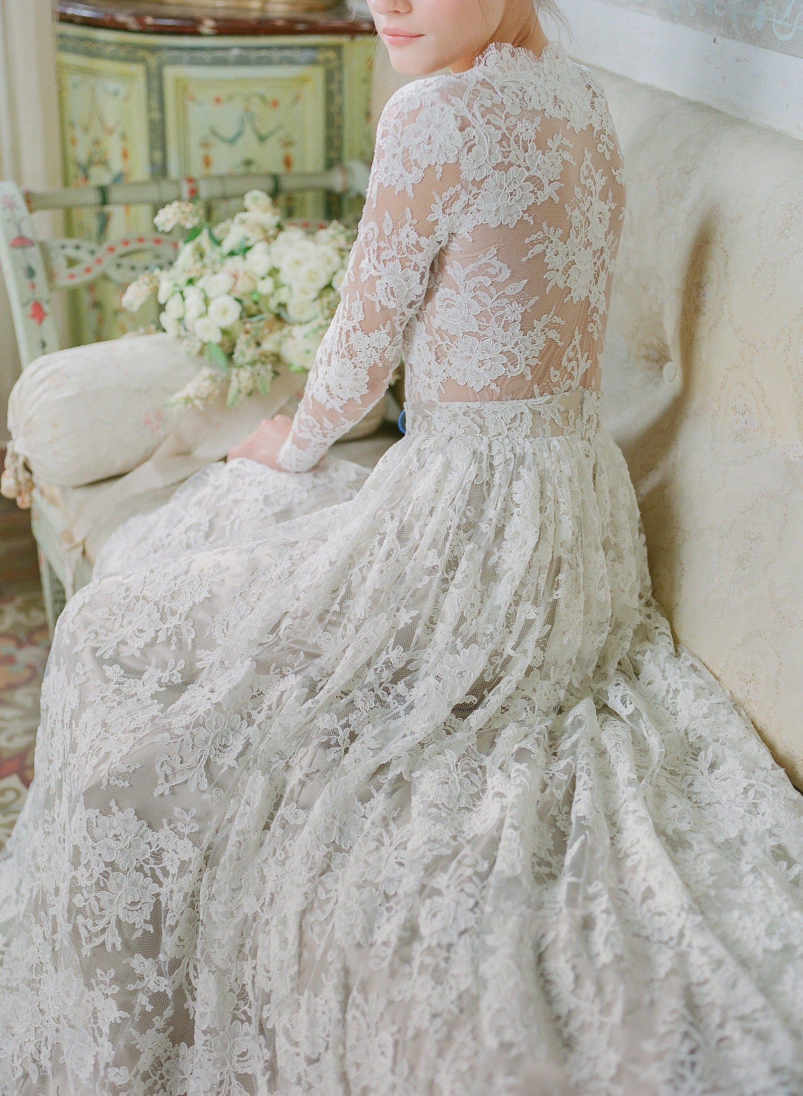 knee length dresses for ladies Ivory Lace Wedding Gown Long Sleeve