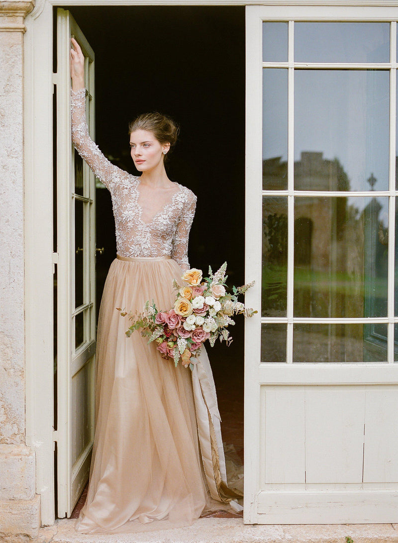 tulle and silk dress V Neck Black Satin Pleated Charcoal Tulle Prom Gown