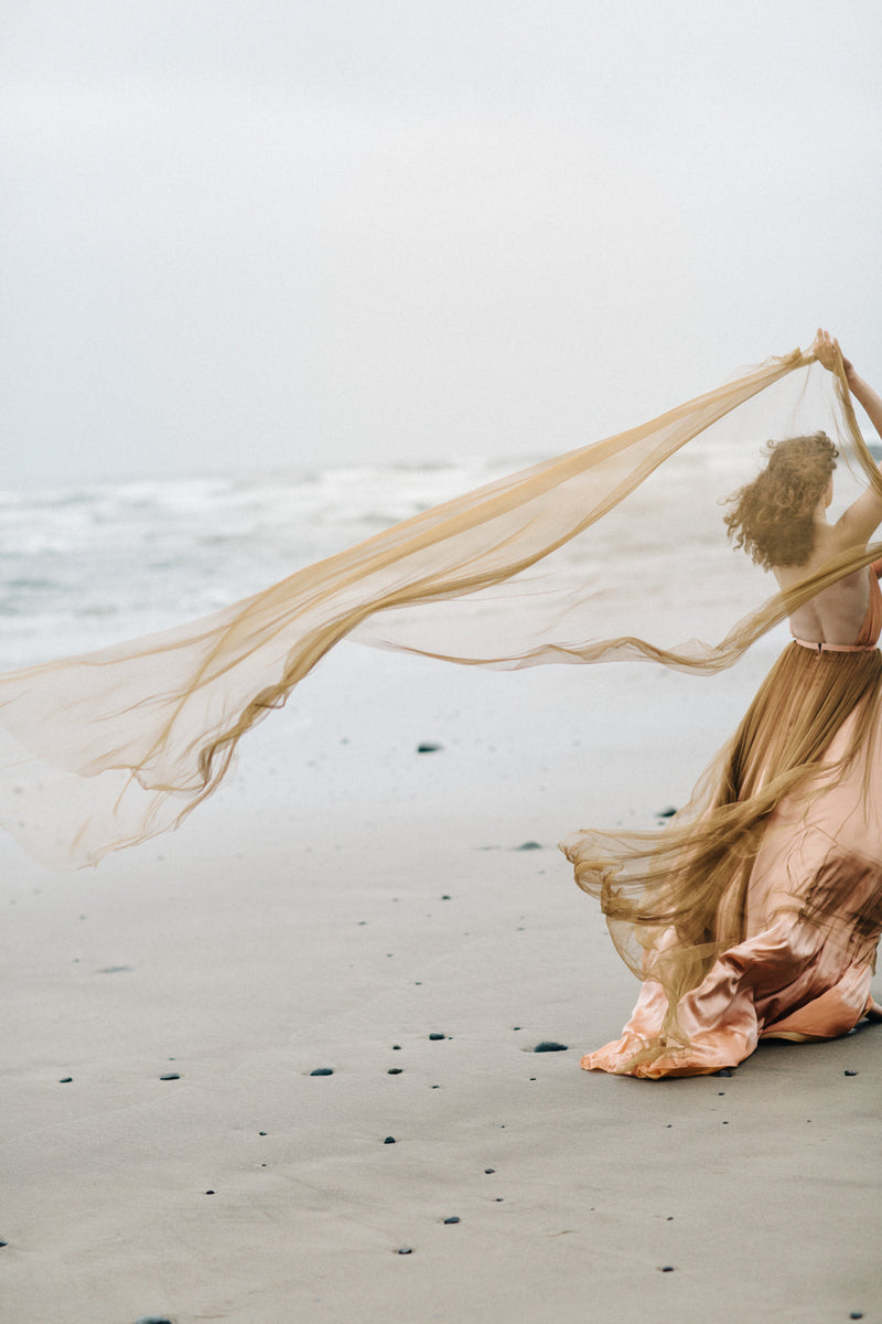 Blush Pink French Silk Tulle Bridal Wedding Veil 