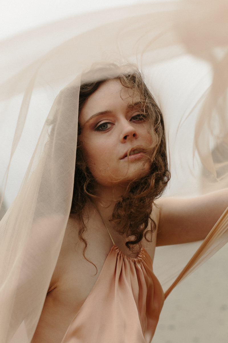 Blush Pink French Silk Tulle Bridal Wedding Veil 